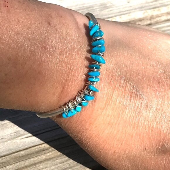 Genuine Sleeping Beauty Turquoise Solid Sterling Silver Cuff Bracelet Handmade - Picture 7 of 16